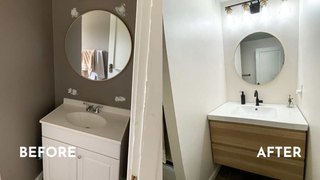 St. Pete Handyman Service done Bathroom remodel including cabinet replacement, painting, and light fixture replacement.