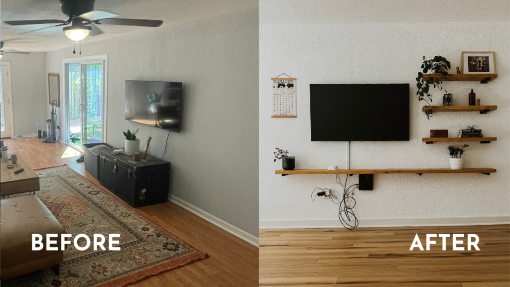 New LVP flooring installation and painting done in living room completed by St. Pete Property Professionals Handyman Service